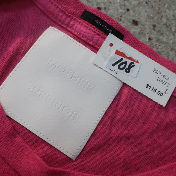 NWT Womens Mother Daisy and Confused Lil Sinful Wash Pink Cotton Linen T-Shirt L - Picture 9 of 9